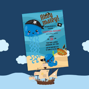 Ahoy Matey! Octopus Pirater Boys Birthday Inbjudningar