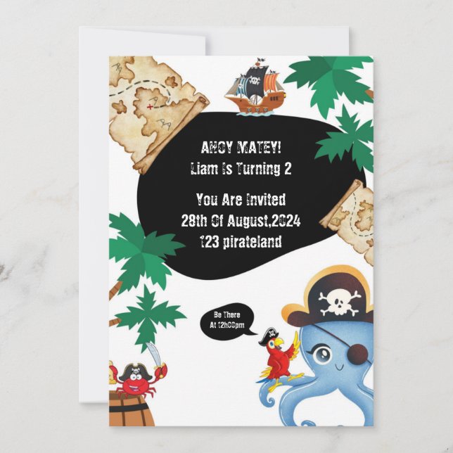 AHOY MATEY PIRAT BIRTHDAY INVITATION FOR BOYYS INBJUDNINGAR (Framsida)