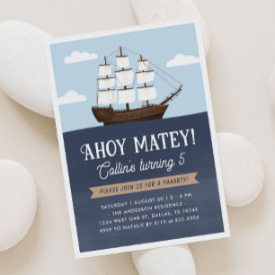Ahoy Matey Pirat Boy Birthday Inbjudningar