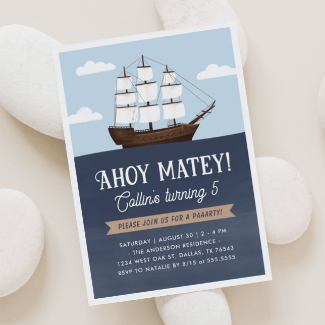Ahoy Matey Pirat Boy Birthday Inbjudningar (Skapare uppladdad)