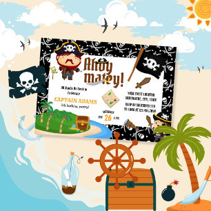 Ahoy Matey! Pirat Boys Photo Birthday Inbjudningar