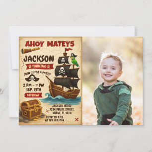 Ahoy Matey Pirat Födelsedagsfest inbjudan