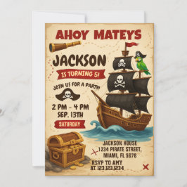 Ahoy Matey Pirat Födelsedagsfest inbjudan