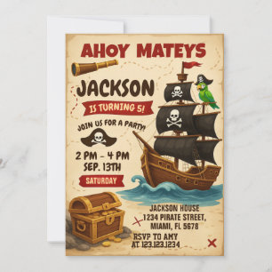 Ahoy Matey Pirat Födelsedagsfest inbjudan