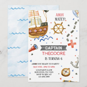 Ahoy Matey Pirat Frakt Boy Birthday Inbjudningar