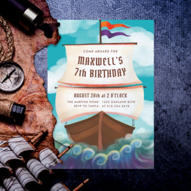 Ahoy Matey Pirat Frakt Födelsedagsfest Inbjudningar (Skapare uppladdad)