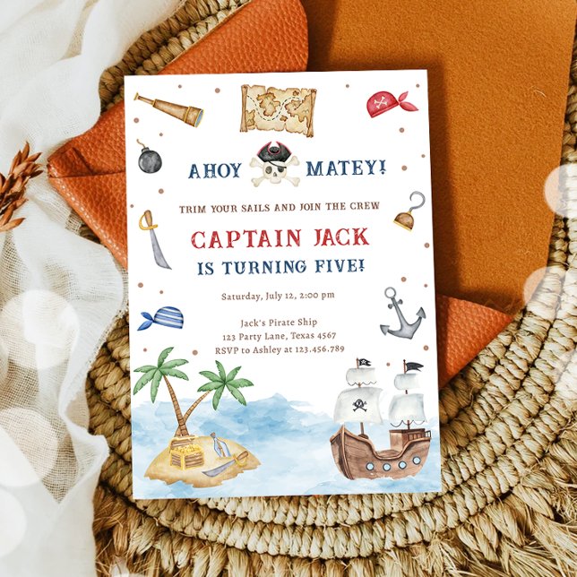 Ahoy Matey! Pirat Frakt Treasure Boy Birthday Inbjudningar (Skapare uppladdad)