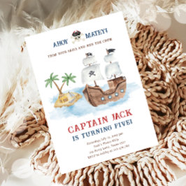 Ahoy Matey! Pirat Frakt Treasure Boy Birthday Inbjudningar