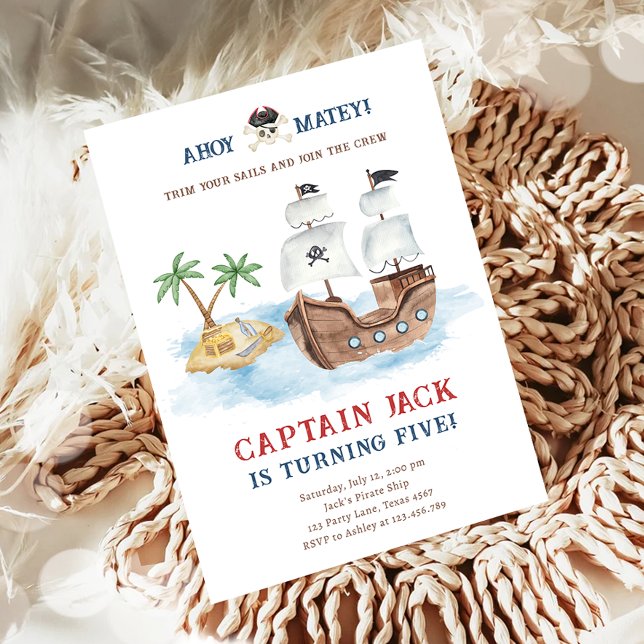 Ahoy Matey! Pirat Frakt Treasure Boy Birthday Inbjudningar (Skapare uppladdad)