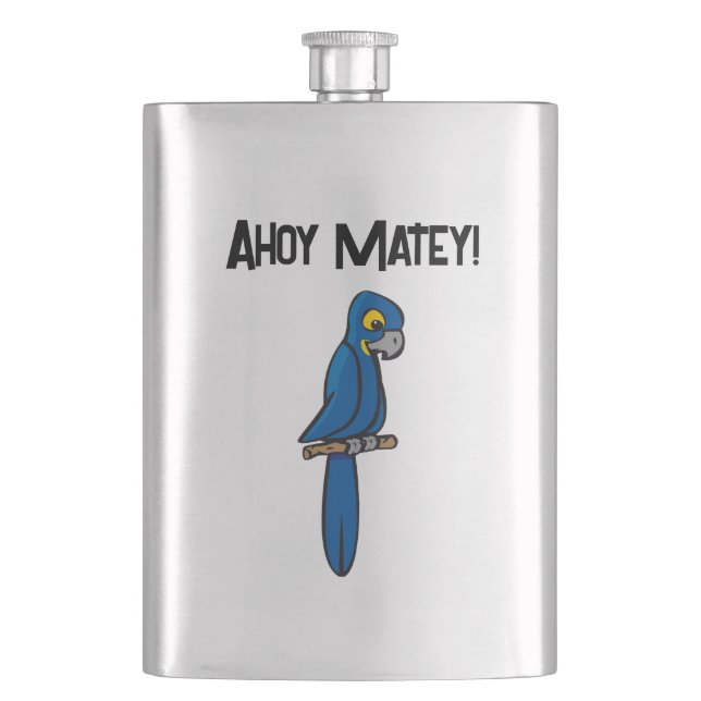 Ahoy Matey Pirat Papegoja Tecknad, Rolig Macaw Fåg Fickplunta (Framsidan)