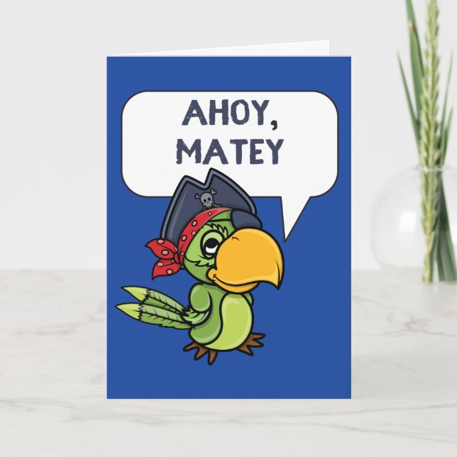 Ahoy Matey Pirat Parrot Tecknad Greeting Card Kort (Framsida)