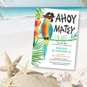 Ahoy Matey Pirat Parrot Tropical Birthday Inbjudningar