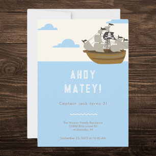Ahoy Matey Pirat-Thmet Birthday Inbjudningar