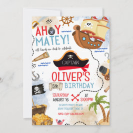 Ahoy Matey Pirate Birthday Invitation Kids Pirate  Inbjudningar