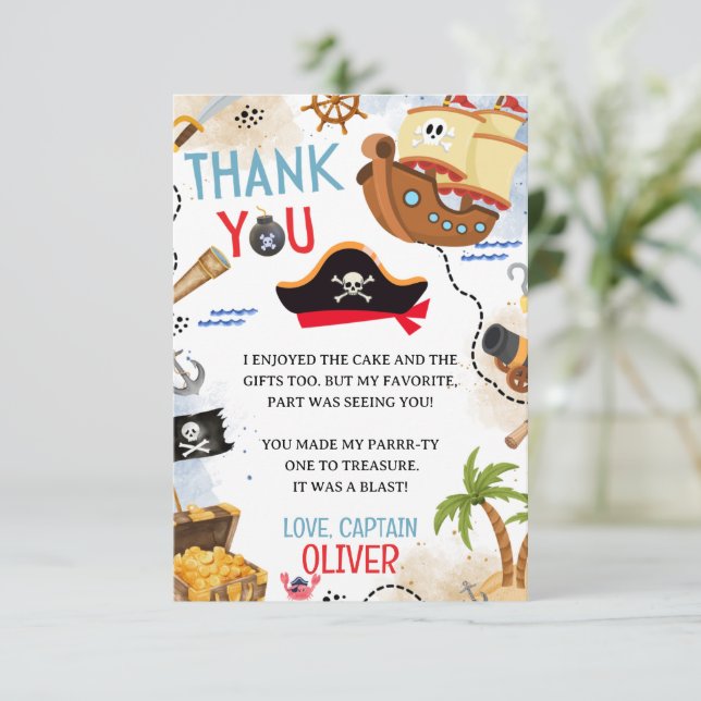 Ahoy Matey Pirate Birthday Thank You Card Tack Kort (Stående Fram)