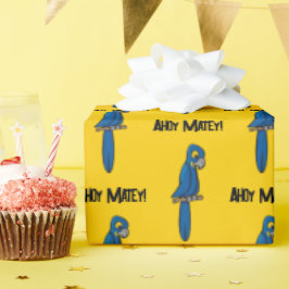 Ahoy Matey Pirate Parrot Cartoon, Funny Macaw Bird Presentpapper