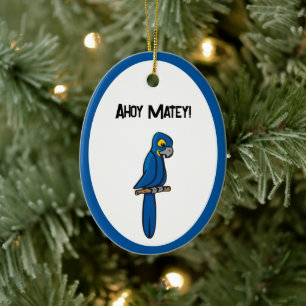 Ahoy Matey Piratpapegoja Tecknad, Rolig Macaw Fåge Julgransprydnad Keramik