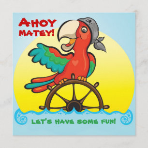 Ahoy Matey piratpapegojafödelsedagsfest inbjudan