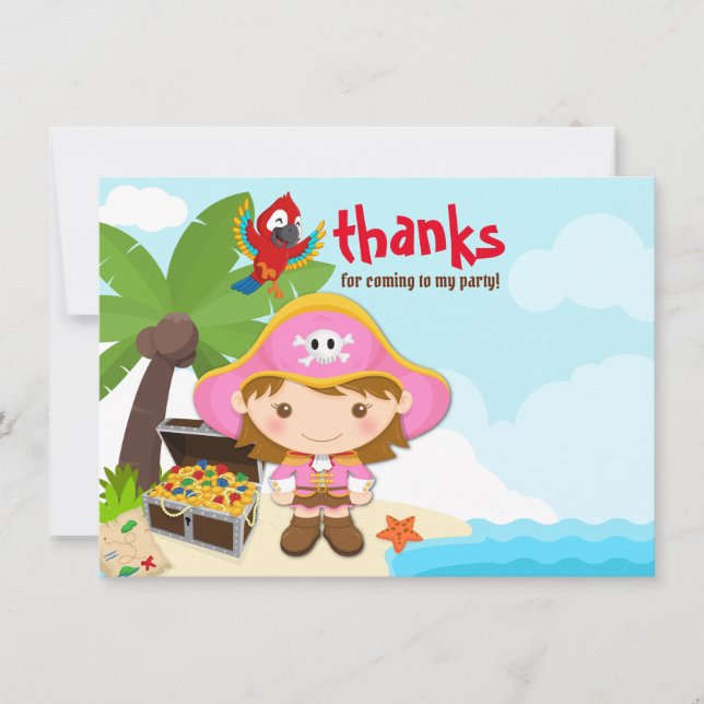 Ahoy Matey! Rosa Pirat Birthday Tack Kort (Framsida)