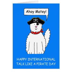Ahoy Matey Talk like a Pirate Day Cartoon Cat Hälsningskort