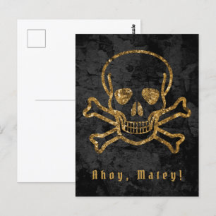 Ahoy Matey Vintage Pirat Guld Skull och ben Vykort