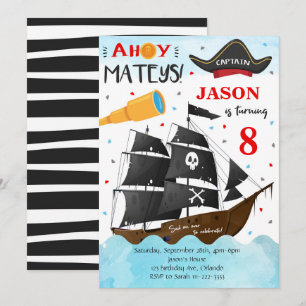 Ahoy Mateys Pirat Birthday Inbjudan