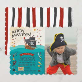 Ahoy Mateys Pirat Birthday Photo Inbjudningar