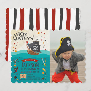 Ahoy Mateys Pirat Birthday Photo Inbjudningar