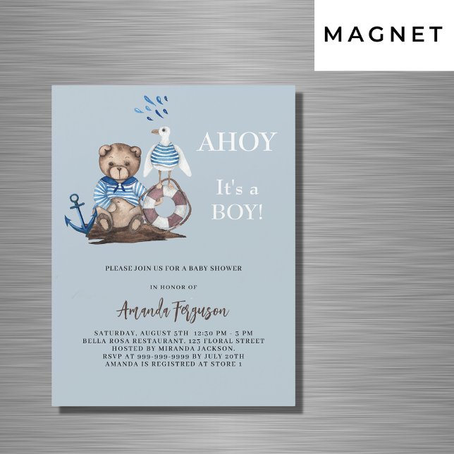 Ahoy nalle boyssegor lyxdysterbabyskor magnetisk inbjudningskort (Skapare uppladdad)