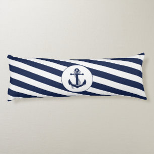 Ahoy! Nautical Anchor Navy Blue & White Rand Kroppskudde