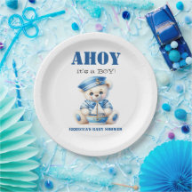 Ahoy Nautical Blue Sailor Bear Boy Shower