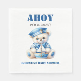 Ahoy Nautical Blue Sailor Bear Boy Shower Pappersservett