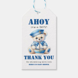 Ahoy Nautical Blue Sailor Bear Boy Shower Presentetikett