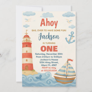 Ahoy! Nautical Födelsedagsfest inbjudan