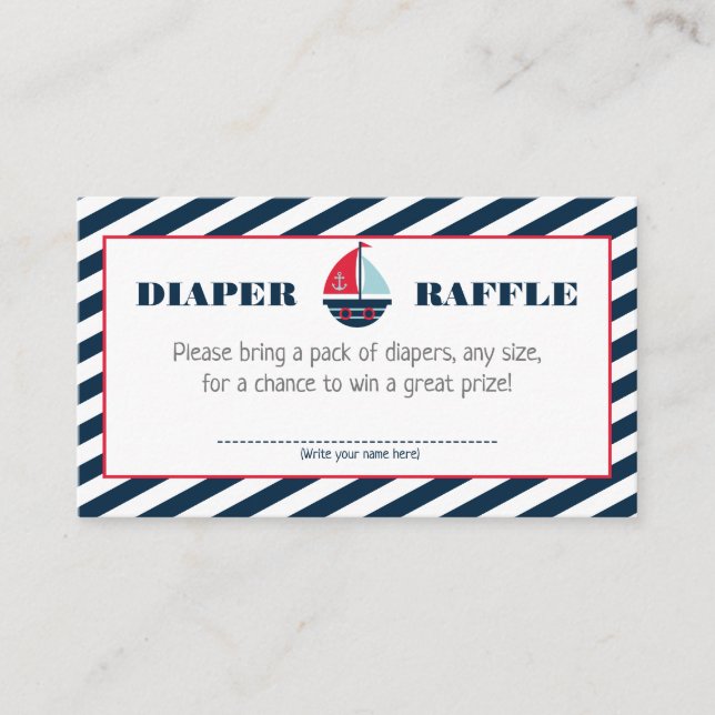 Ahoy Nautical Navy Blue Rand Boy Diaper Raffle Tilläggskort (Framsida)