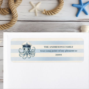 Ahoy Nautical Octopus Pastel Blue Rand Returadress Etikett