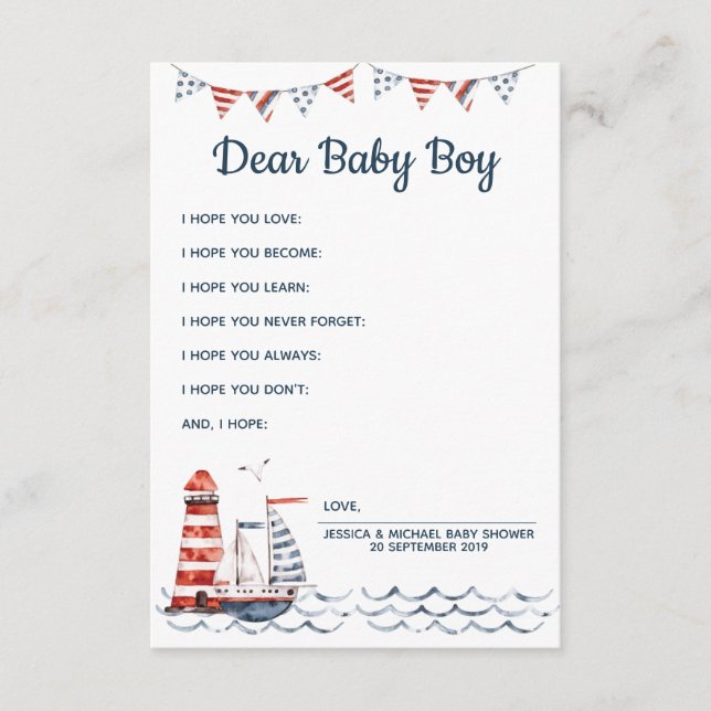 Ahoy Nautical Önskemål för Baby Advice Card Tilläggskort (Framsida)