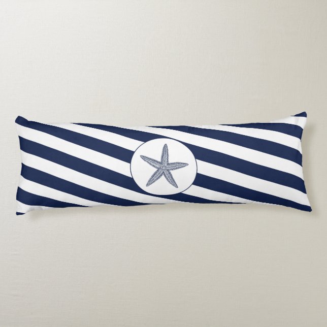 Ahoy! Nautical Starfish Blue & White Rand Kroppskudde (Baksidan)