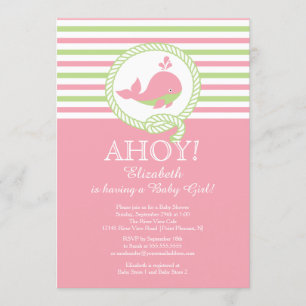 Ahoy! Nautical Whale Girls Baby Shower-inbjudan Inbjudningar