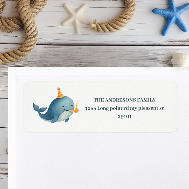 Ahoy Nautical Whale Return-adressetikett | Pastel Returadress Etikett (Skapare uppladdad)