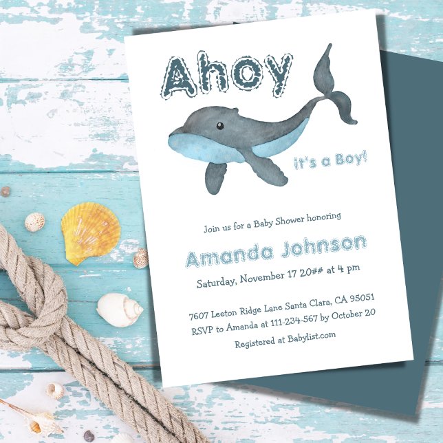 Ahoy Nautical Whale Sea Blue Boy Shower Inbjudningar (Skapare uppladdad)