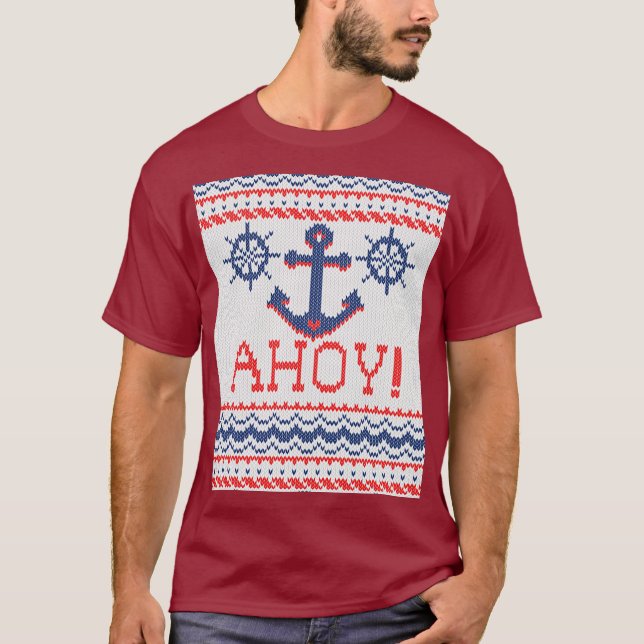 AHOY nautisk stil för handarbetejuljumper T Shirt (Framsida)