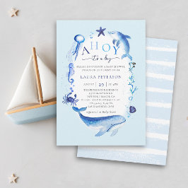 Ahoy Ocean Animals Nautical Blue Boy Shower Inbjudningar