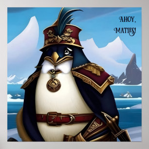 Ahoy, partierna! Penguin för AI Fantasy Digital Ar Poster