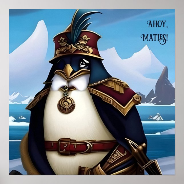 Ahoy, partierna! Penguin för AI Fantasy Digital Ar Poster (Framsidan)