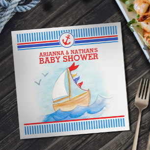 Ahoy-pojkar, babyduschbåt nautisk vattenfärg pappersservett