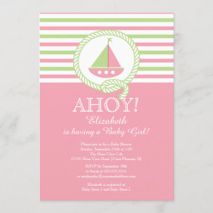Ahoy Sailboat Nautical Girl Baby Shower-inbjudan Inbjudningar