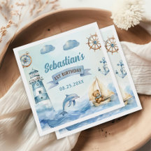Ahoy Sailor Nautical Boat Blue 1 Birthday
