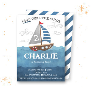 Ahoy Sailor Nautical Cute Boat Birthday bjudande Inbjudningar