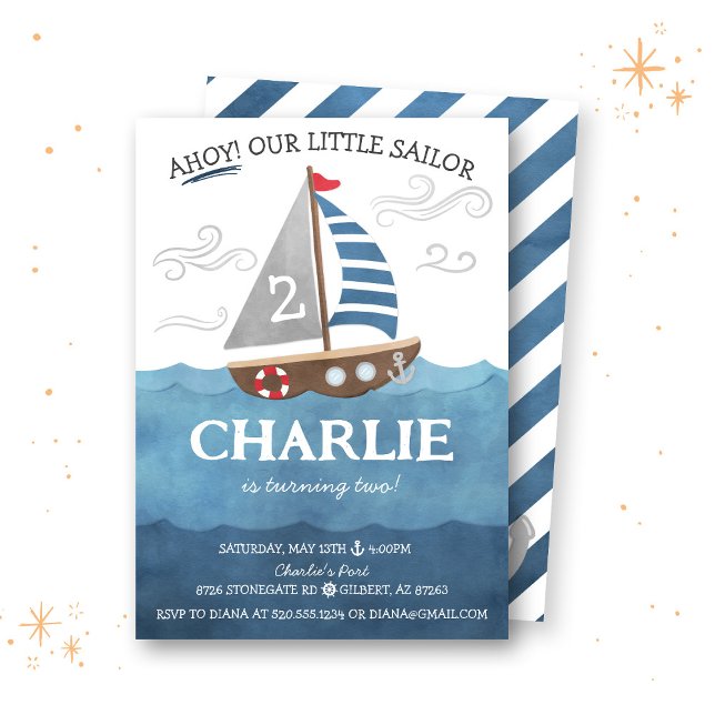 Ahoy Sailor Nautical Cute Boat Birthday bjudande Inbjudningar (Skapare uppladdad)